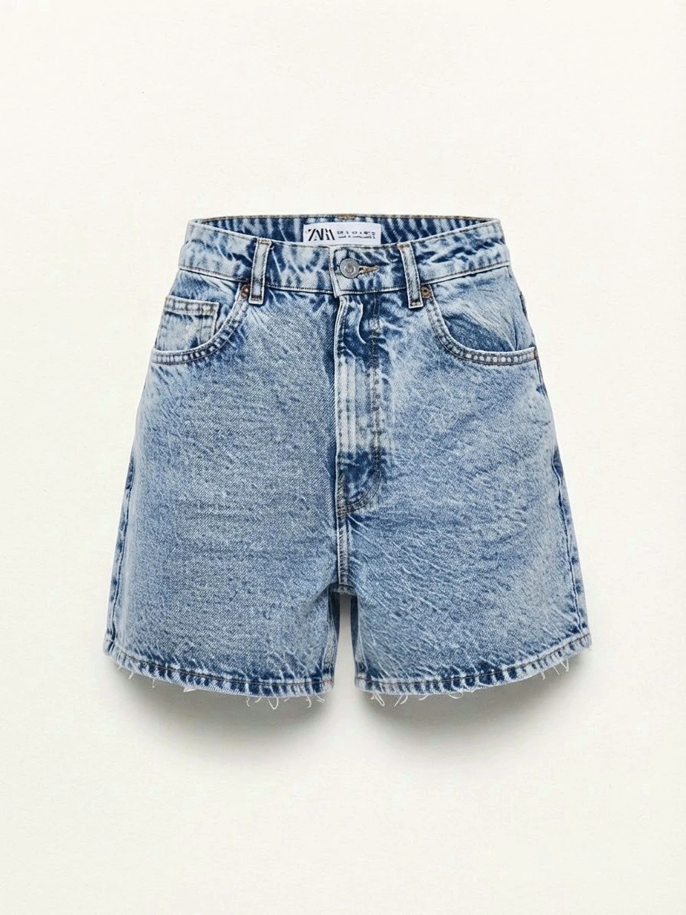 ZARA TRF High-Waisted Acid Wash Denim Shorts in Blue